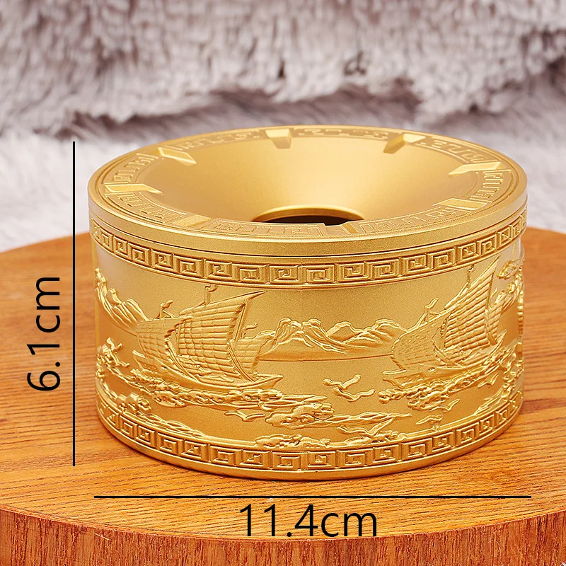 Brass Office Living Room Funnel Style Windproof Wave Pattern Smooth Sailing Large Ashtray Desktop Ornament Wholesale