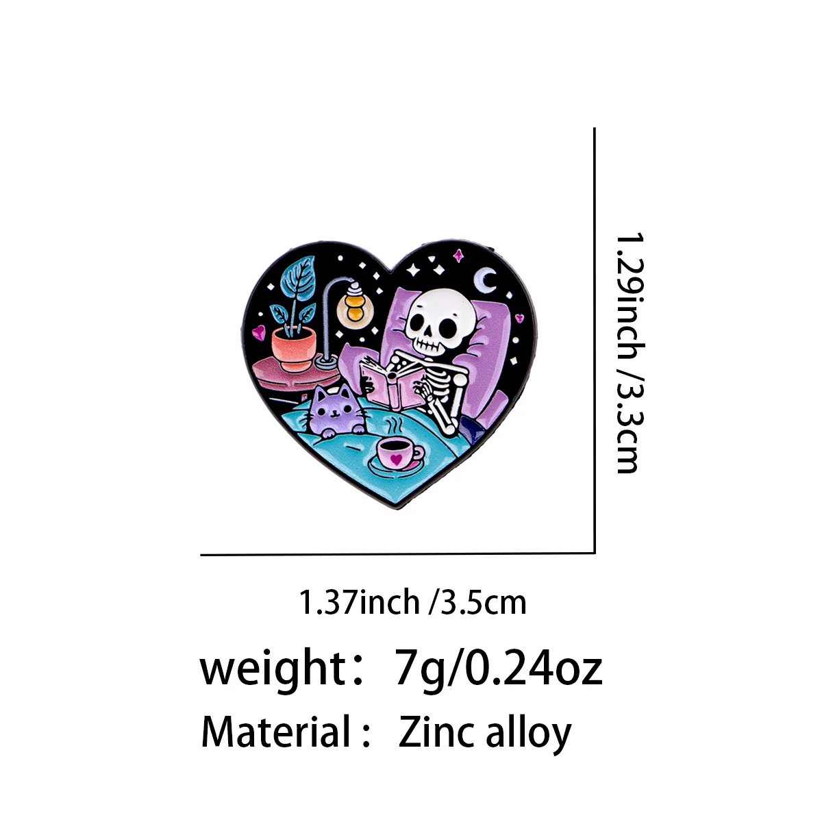 Skeleton and Cat Enamel Pin Reading Brooch Pines Lapel Pins Badge on Backpack Clothing Accessories Punk Jewelry Book Lover Gifts