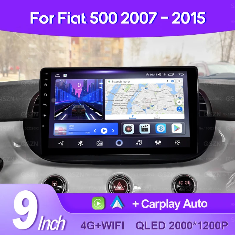 

QSZN For FIAT 500 2007 - 2015 2K QLED Android 13 Car Radio Multimedia Video Player GPS AI Voice CarPlay 4G Navigation stereo DSP