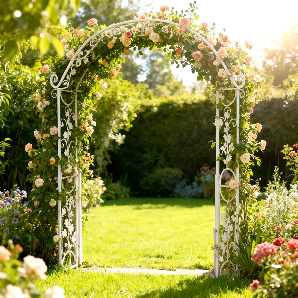 Metal Garden Arch Trellis for Climbing Plants Outdoor Arch Wedding Halloween Ceremony Christmas Vine Trellis Archway Frame Backdrop Stand