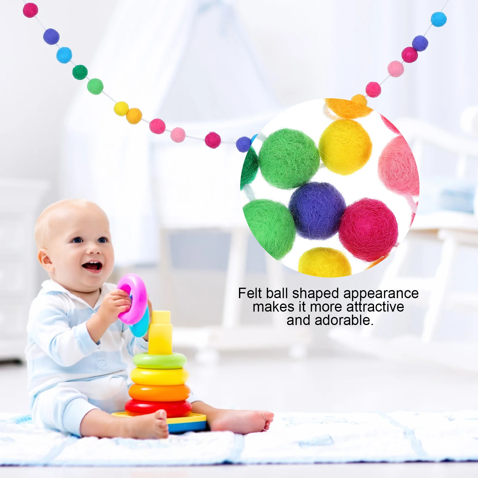 

Felt Ball Hanging Decorations Pom Pom Ball String Kids Room Decoration Wall Ornaments Party Room Hanging Adornments