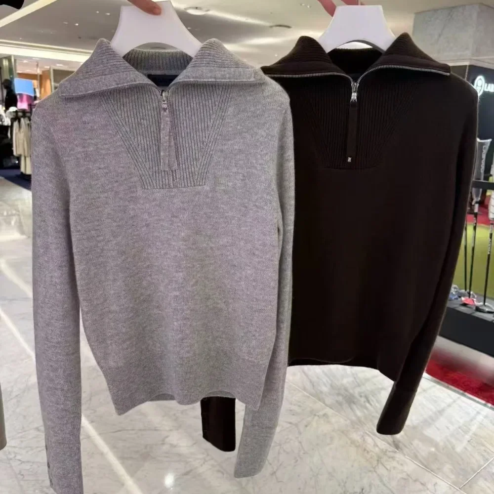 Women's Golf Collared Half-Zip Cashmere Sweater 2026 Fall New Original Korean Premium Soft Warm Windproof Light Stretch Cozy UV