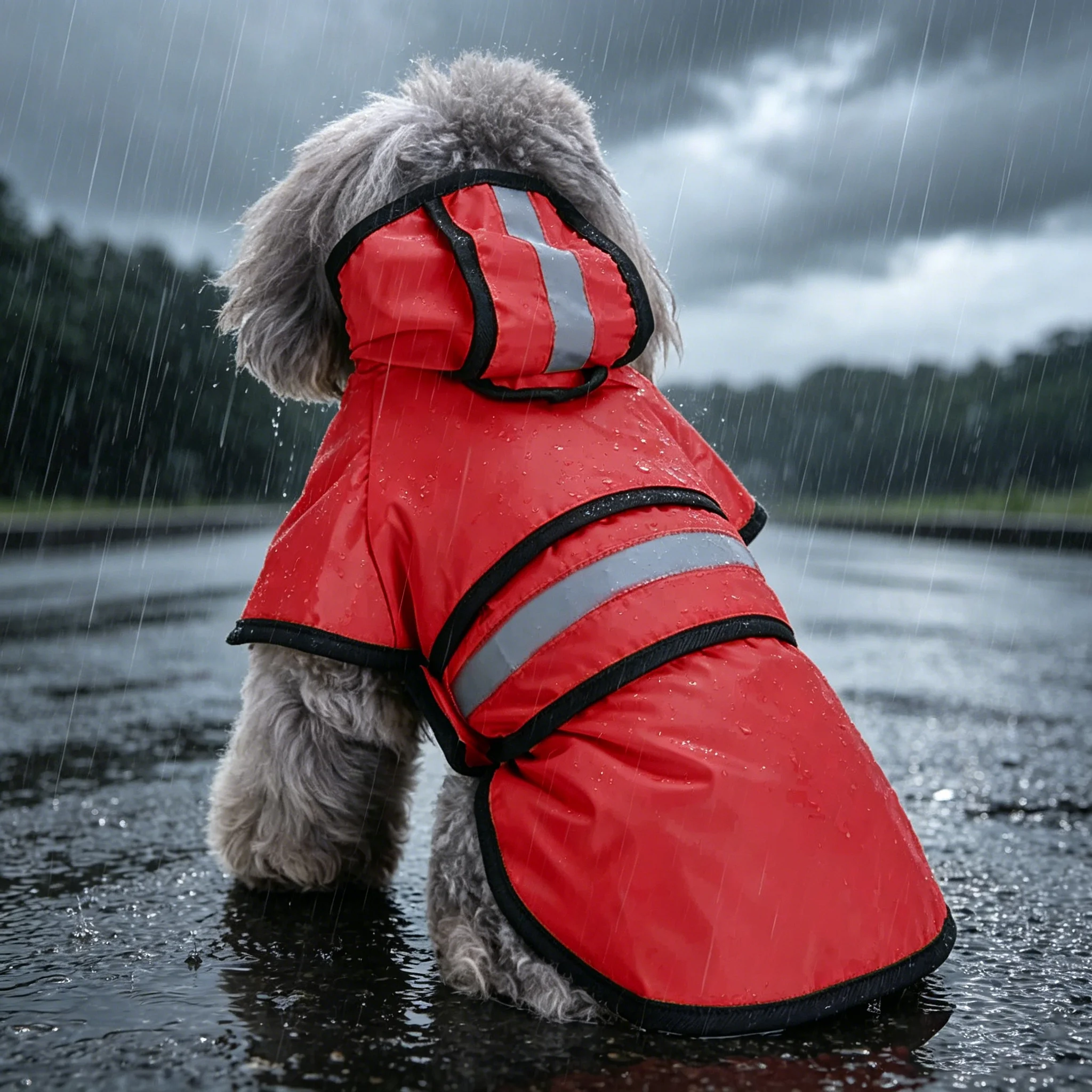 Wasserdichter Hunde-Regenmantel mit Kapuze, Reflektierender Streifen Leichter Hunde-Regenjacke, Verstellbarer Riemen Hunde-Regenponcho für Mittelgroße und Große Hunde – Detail 11
