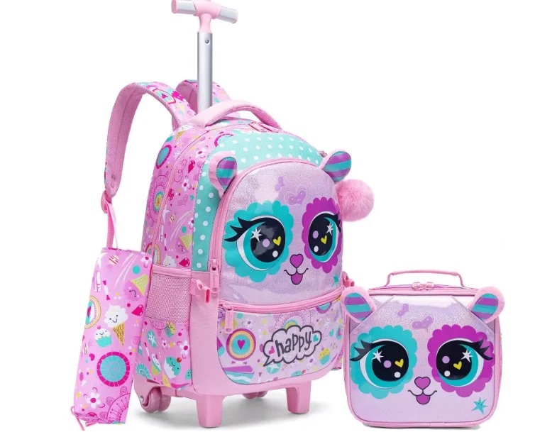 Primary School Student School Trolley Bags Set Lunch Bag Pen bag Girl's Rolling Luggage Suitcase Travel Trolley Bag for Girls