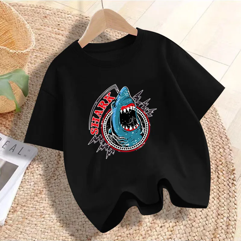 Children Summer Short Sleeve Cotton Tee Tops 3~14Y Kids Clothing Boys Cartoon Shark Print T-shirts Kids Clothes T Shirt for Boy