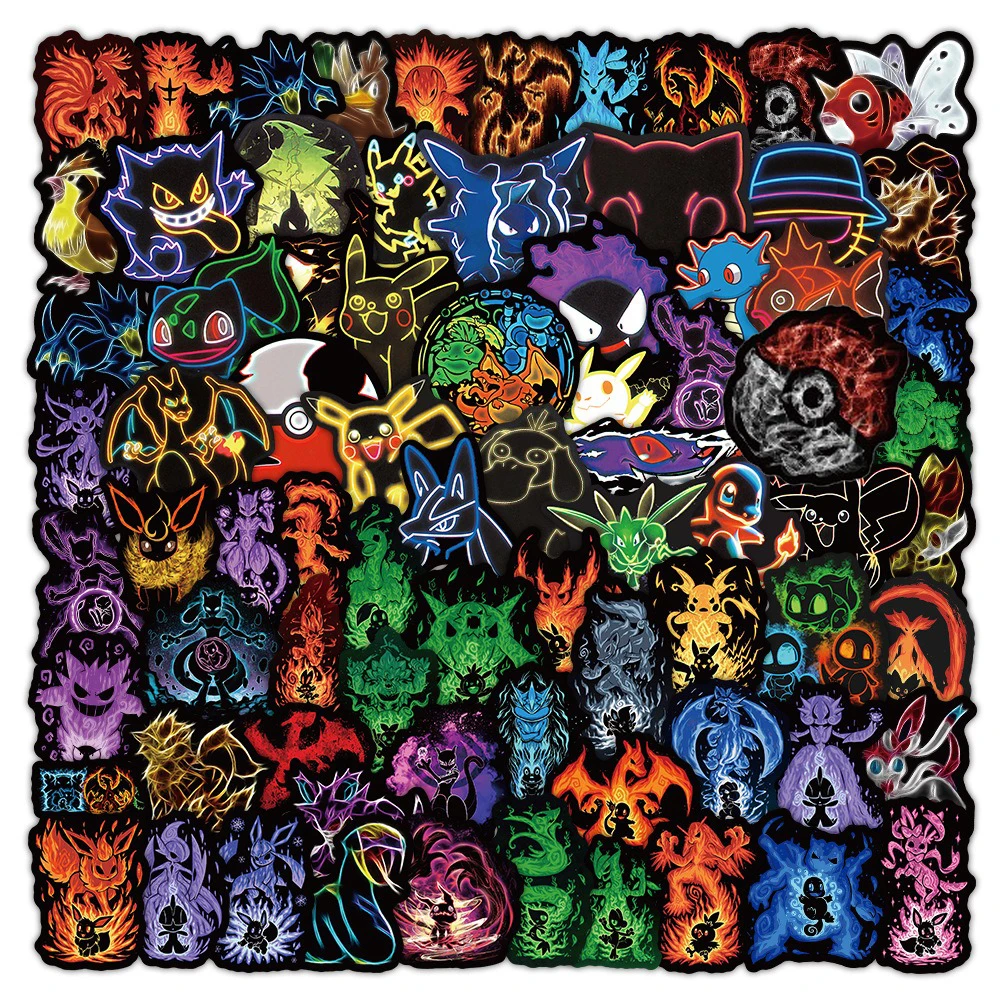 10/30/50/102pcs Kawaii Neon Pokemon Anime Stickers Pikachu Cartoon Decals DIY Laptop Phone Case Notebook Decoration Sticker Toys