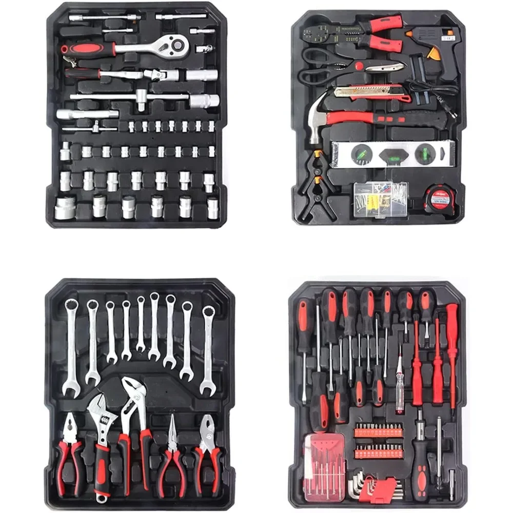 799pcs Aluminum Trolley Case Tool Set Silver, House Repair Kit Set, Household Hand Tool Set, with Tool BelT