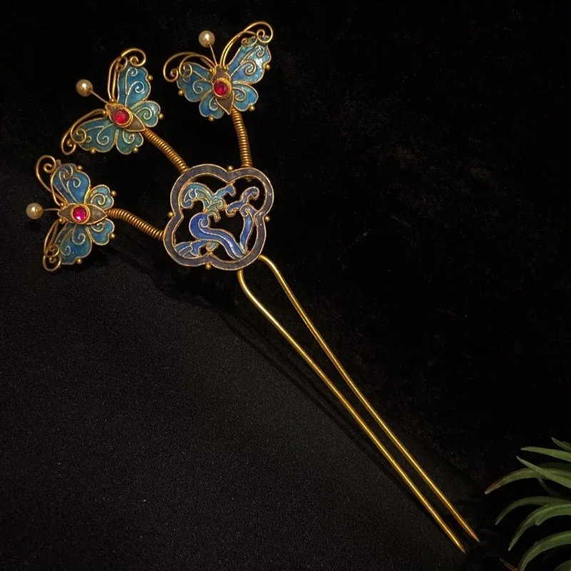 Collection of hairpins, burnt blue embellishment, inlaid film and television props, ancient clothing, hair accessories, thick pu