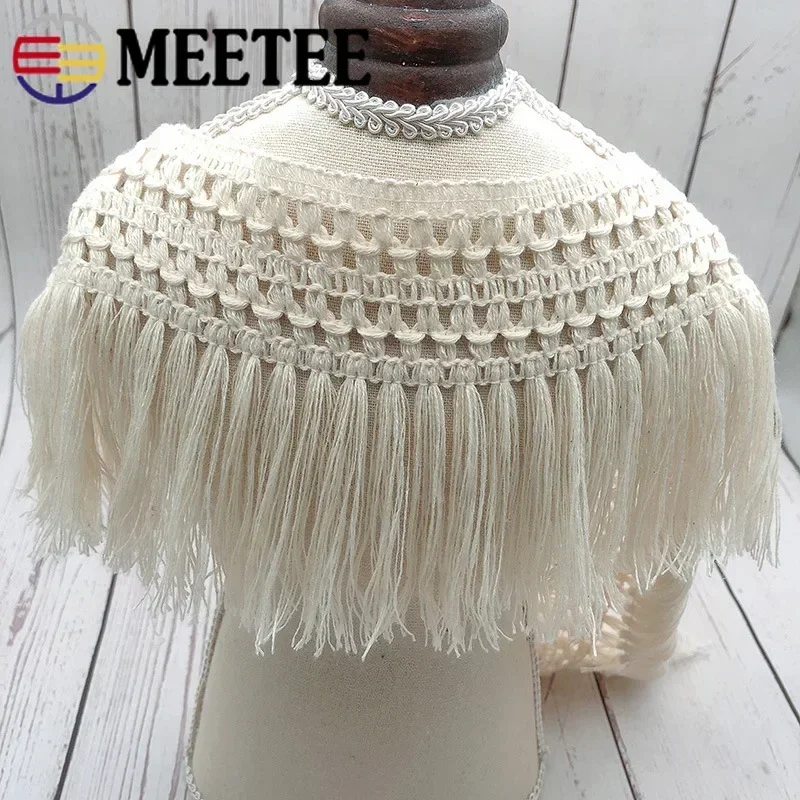 2/4/8Meter Meetee 12cm Cotton Fringe Tassels Lace Fabric Long Ribbon Trim for Sofa Curtain Knot Decor DIY Sewing Crafts Material