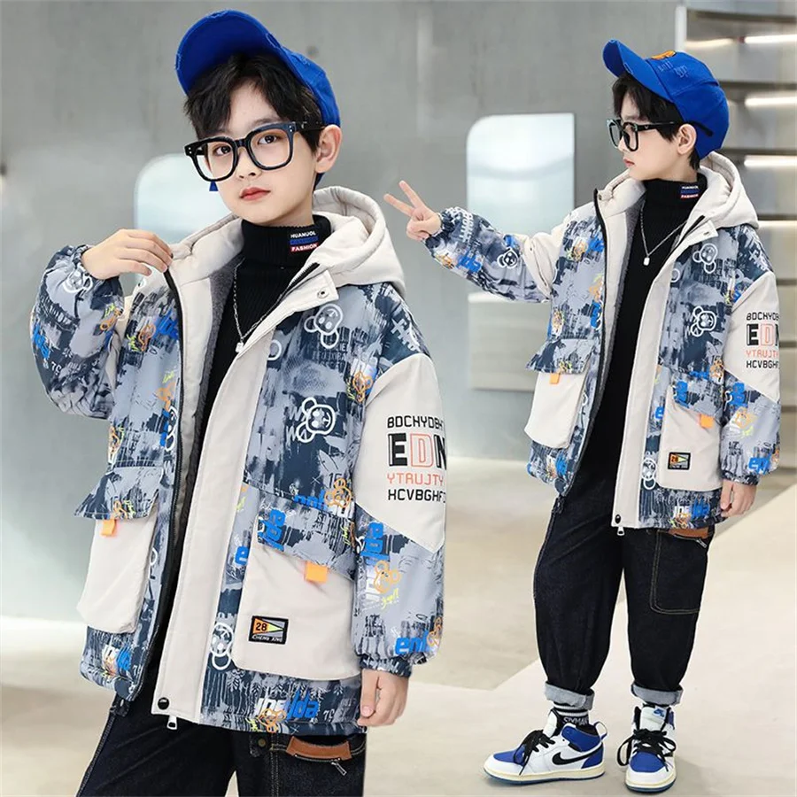 Boys Winter Coat 2023 New Thicken Warm Cotton Clothing Boy windbreak Jacket Kids Overalls For Children 4 6 8 10 12 14 15 Years