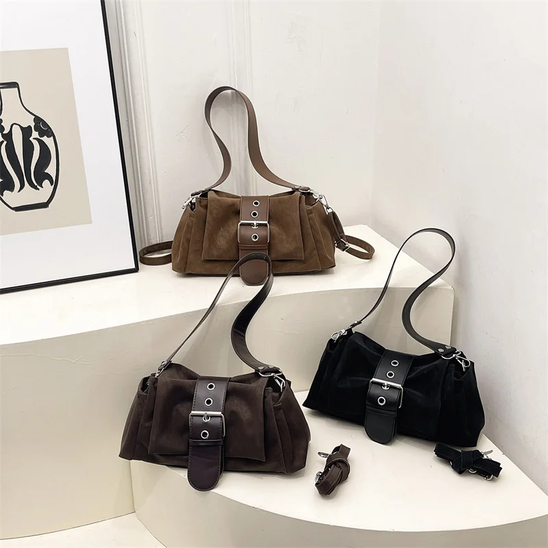 Modische Schultertasche mit breitem Lederriemen, großes Fassungsvermögen, Y2k-Unterarmtasche, Damenhandtasche aus Kunstwildleder mit Klappe für den täglichen Gebrauch – Detail 14