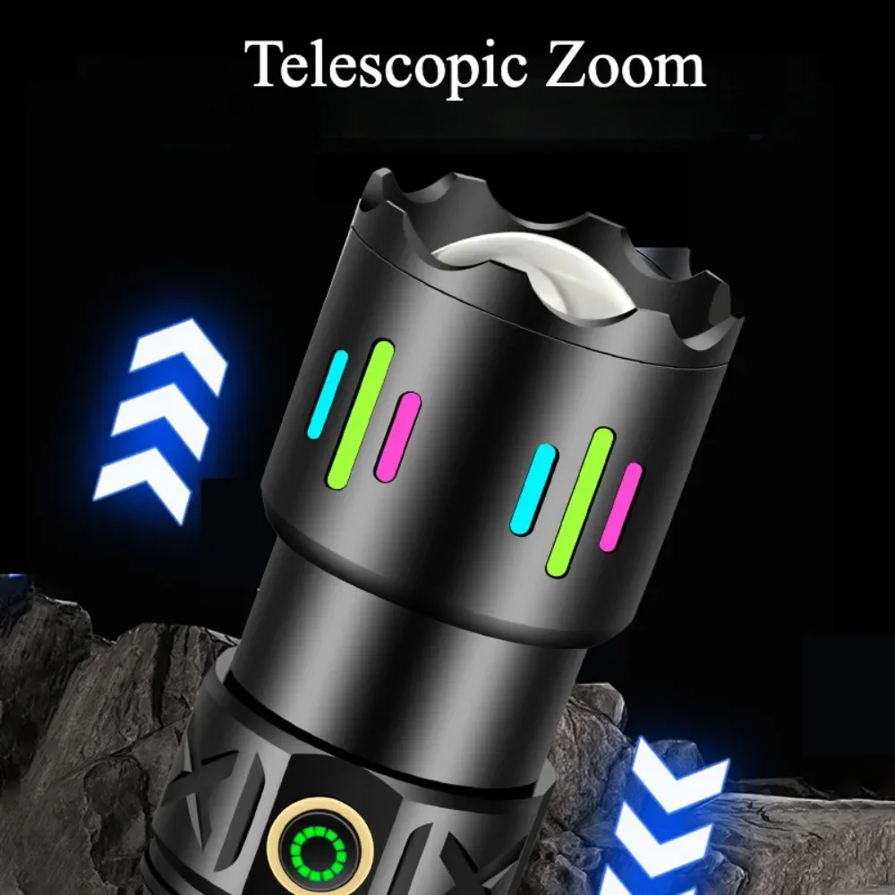 Powerful Led Flashlight Type C Rechargeable Waterproof 3 Modes Flashlight High Power Zoom Torch Long Range 3000m Tactical Torch