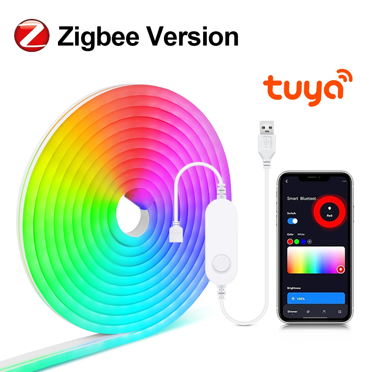 Tuya Smart Life Zigbee2MQTT 5V USB LED Neon Light Strip RGB APP Alexa Voice Control Atmosphere Decor Work With Home Assistant