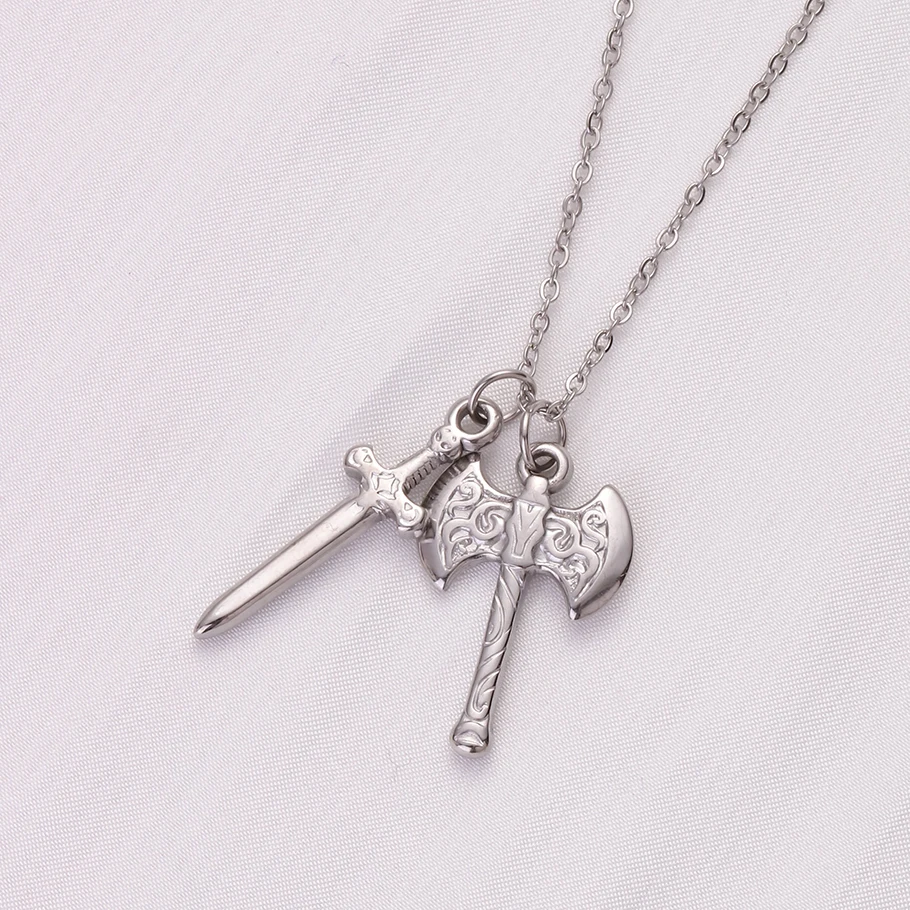 1Pc Stainless Steel Vintage Hammer Saw Rock Pendant Grunge Necklaces Hip Hop Wrench Tool Sword Cross Cool Men Collares Jewelry