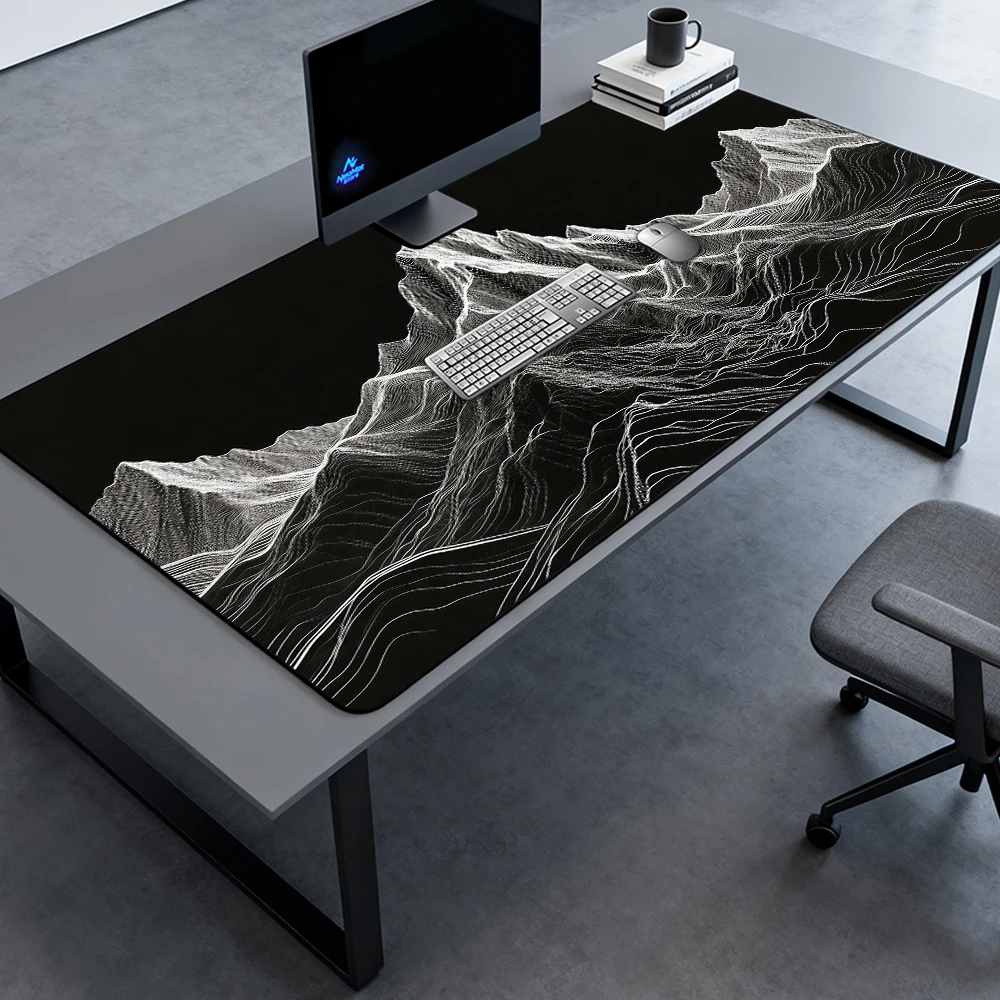 Contour Mouse Pad Large Table Mat Mountain Landscape Desk Mat White Full Desk Pad 140x60 Gaming Black Minimalist Line Art Setup