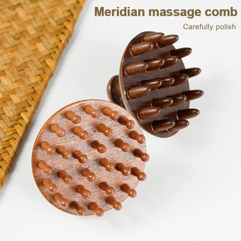 Multi-Functional Wood Therapy Massage Comb Scalp Head Massager Natural Sandalwood Circular Tooth Guasha Scraping Body Massager