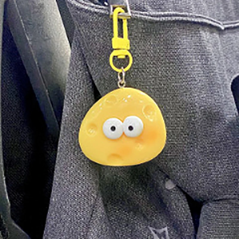 Cute Large Eyes Cheese Cheese Keychain Cream Yellow Soft Cute School Bag Pendant Girl Mood Couple Best Friend Gift