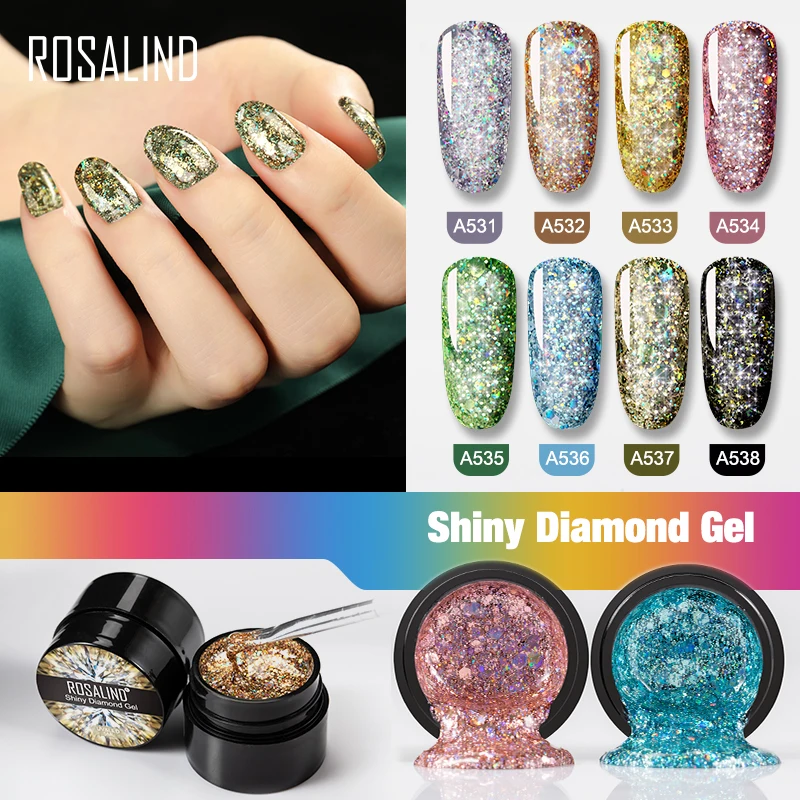 

ROSALIND 5ML Platinum&Shiny Diamond Gel Manicure Nail Gel More Colors Cured with UV/LED Lamp Gel Nail Polish For Nails Art