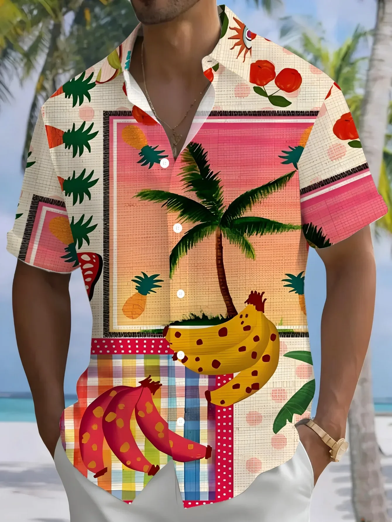Men's Beach Style Hawaiian Shirt Summer Casual Man Short Sleeve Fashion Print Lightweight Breathable Holiday Party Shirt Tops