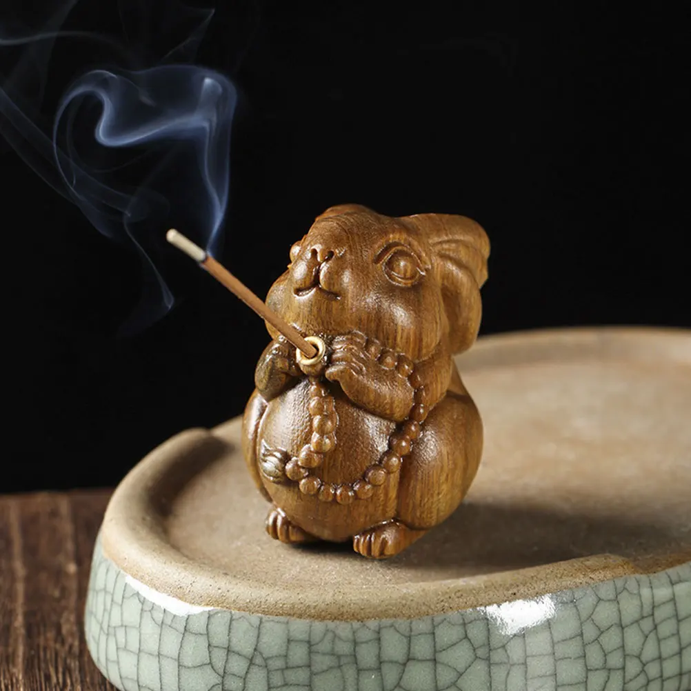 

Rabbit Shape Wooden Incense Stick Holder Incense Burner Desktop Censer Decor Wood Carved Rabbit Statue Aromatherapy Holder