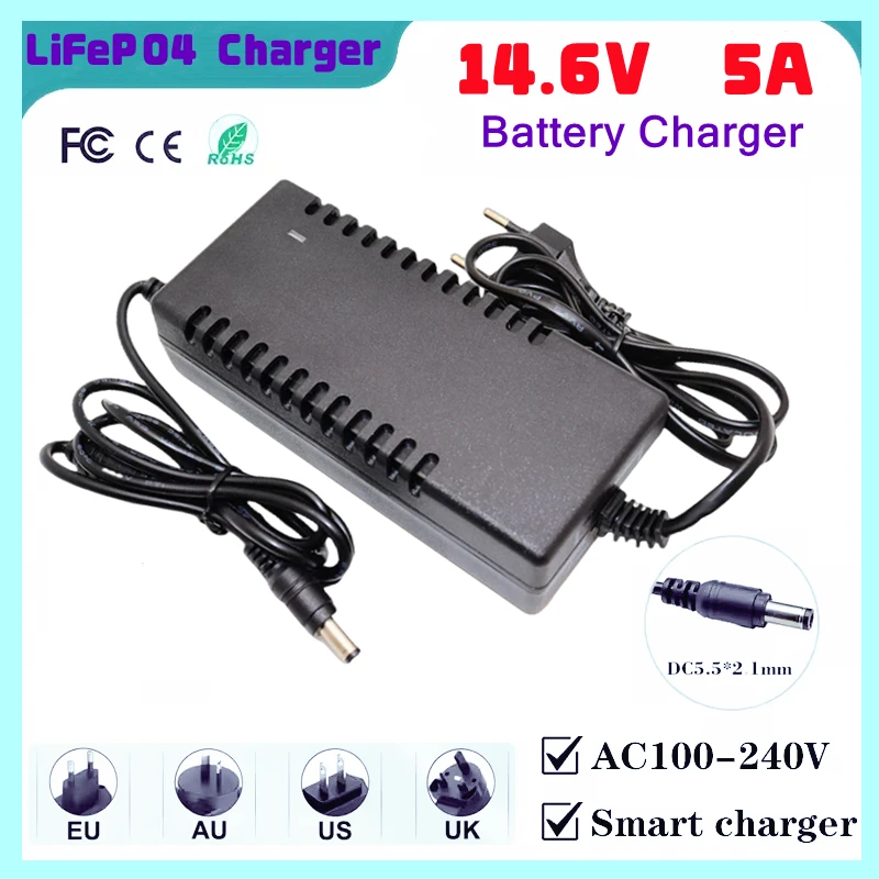 Brand-new14.6V 5A lithium iron phosphate charger 4 series 12.8V 14.4V battery pack power adapter