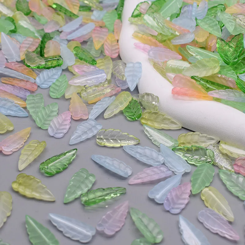 10x24mm 50pcs/Lot Green Glass Tree Leaves Charms Pendants For Jewelry Making DIY Earrings Necklace Bracelet  Accessories Finding