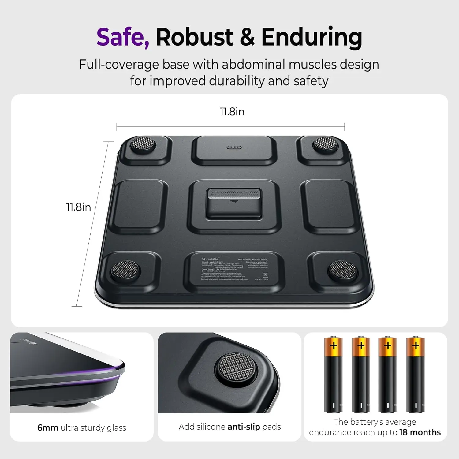 ميزان حمام رقمي مع شاشة LED كبيرة، دقيق حتى 0.05 رطل، يدعم وزن الجسم، وزن الطفل والحيوانات الأليفة يصل إلى 450 رطل