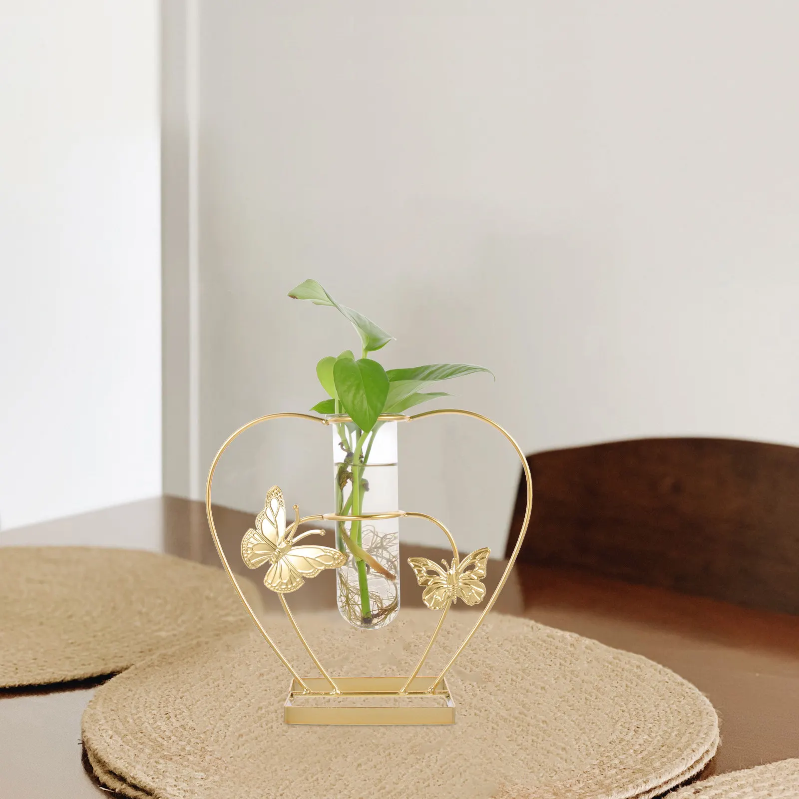 Unique Simple Decorative Metal Flower Vase Glass Tabletop Home Office Balcony Patio Wedding Bridal Shower Centerpiece