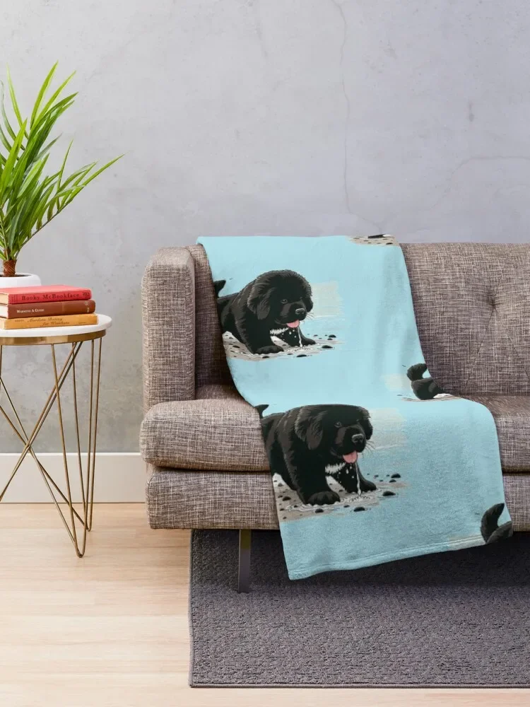 Newfie Puppy at the Beach Throw Blanket Sofa Throw blankets ands Luxury Brand Heavy Blankets