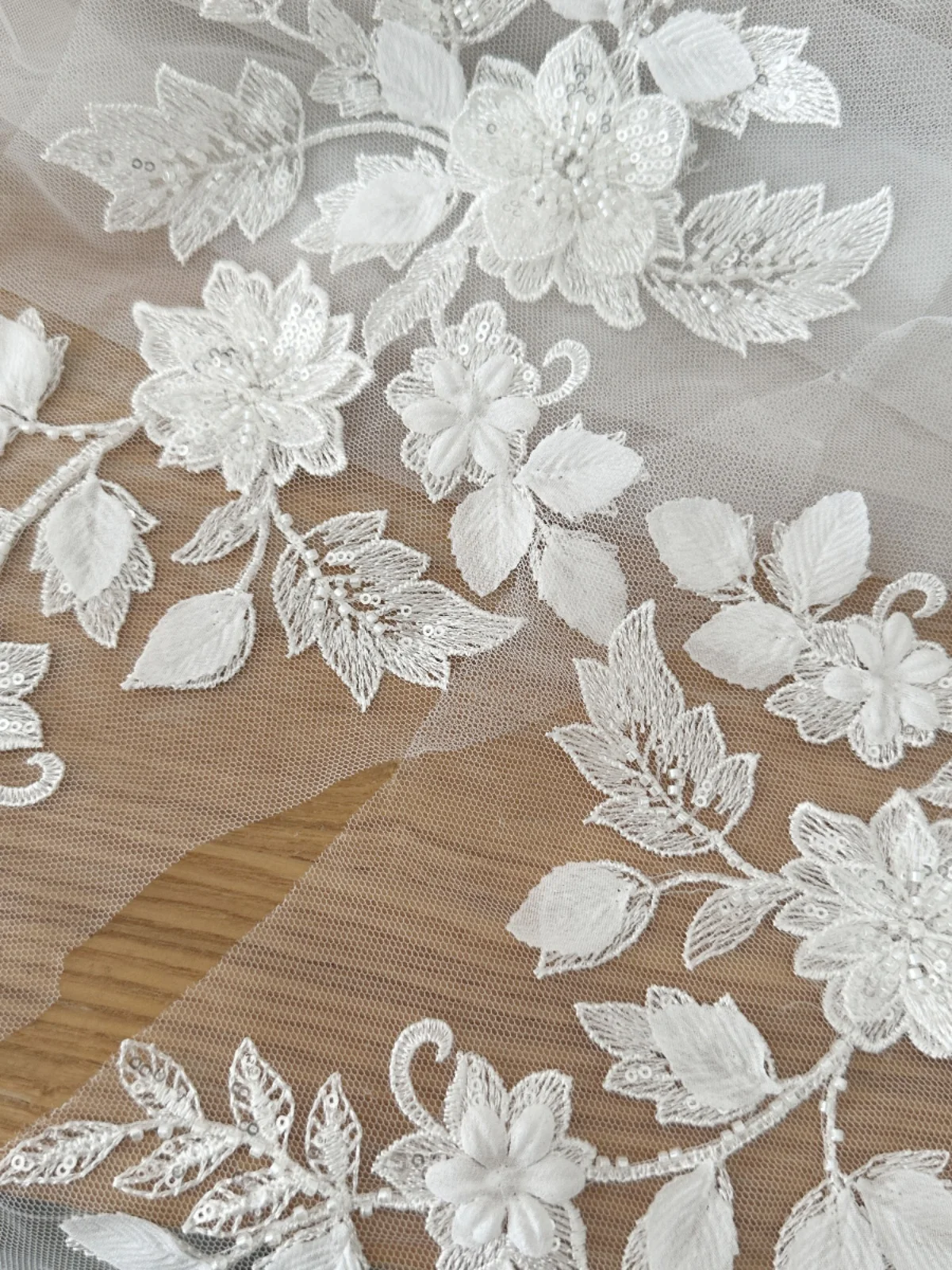 Off White Beaded Handmade High-quality Lace Flower  Handmade DIY Wedding Dress Cheongsam Clothing Decoration Patch Materials