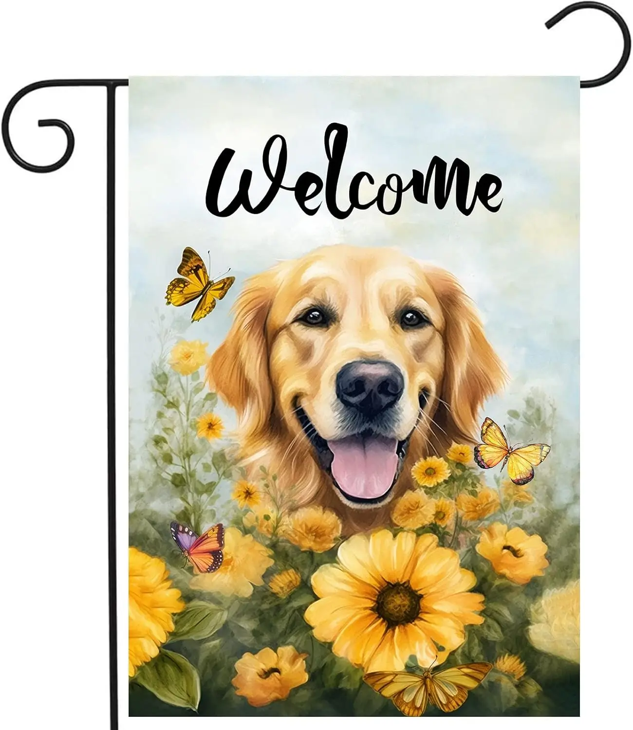 Sunflower Golden Retriever Garden Flag Summer Flag Spring Welcome Yard Flag Floral Dog Flags for Outside 12x18 Double Sided Outd