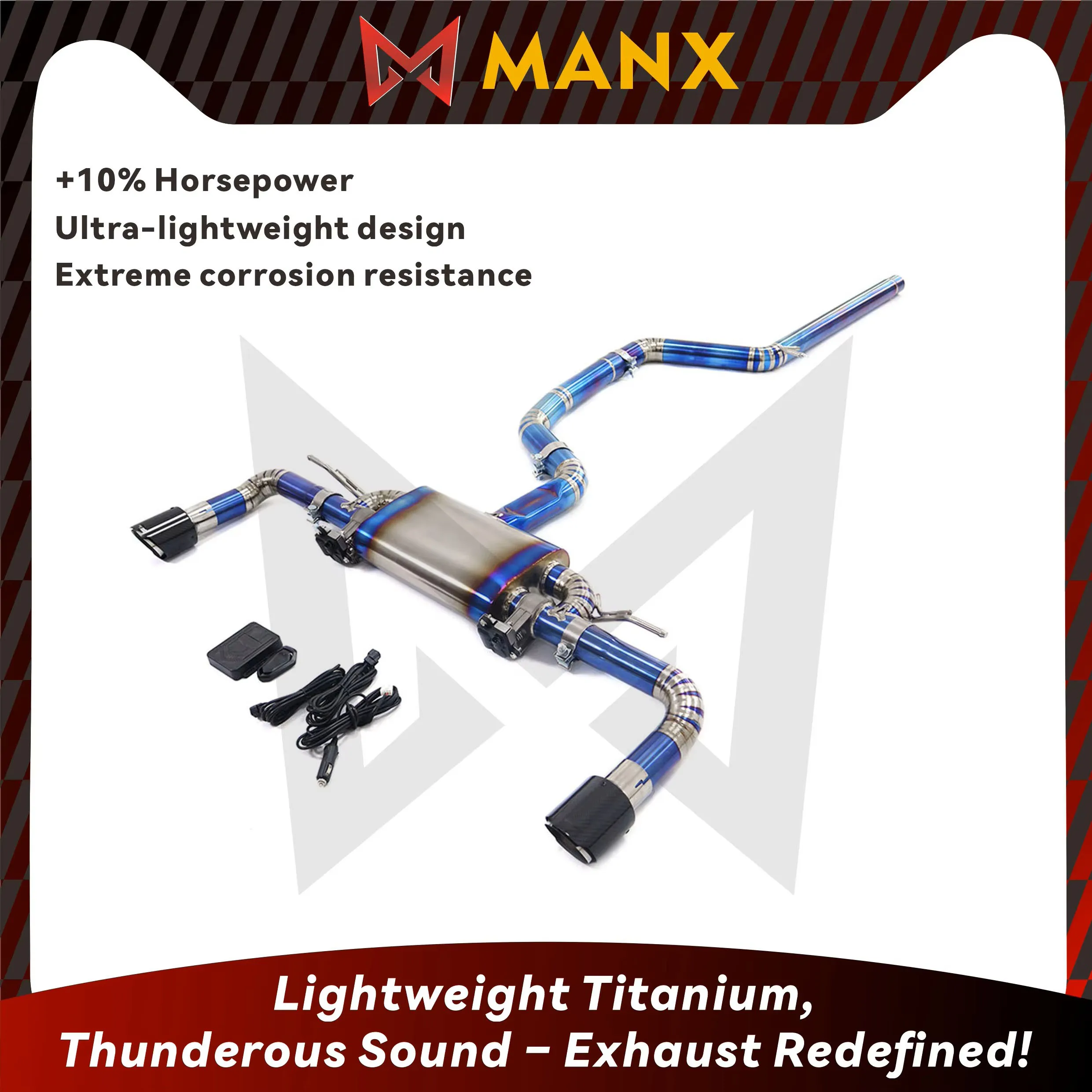 

MANX Ti/SS304 Catback For Volkswagen Golf GTI MK8 Focus On Pipe Clear Loud Sound Car Exhaust Auto Parts Electronic Valve Tips