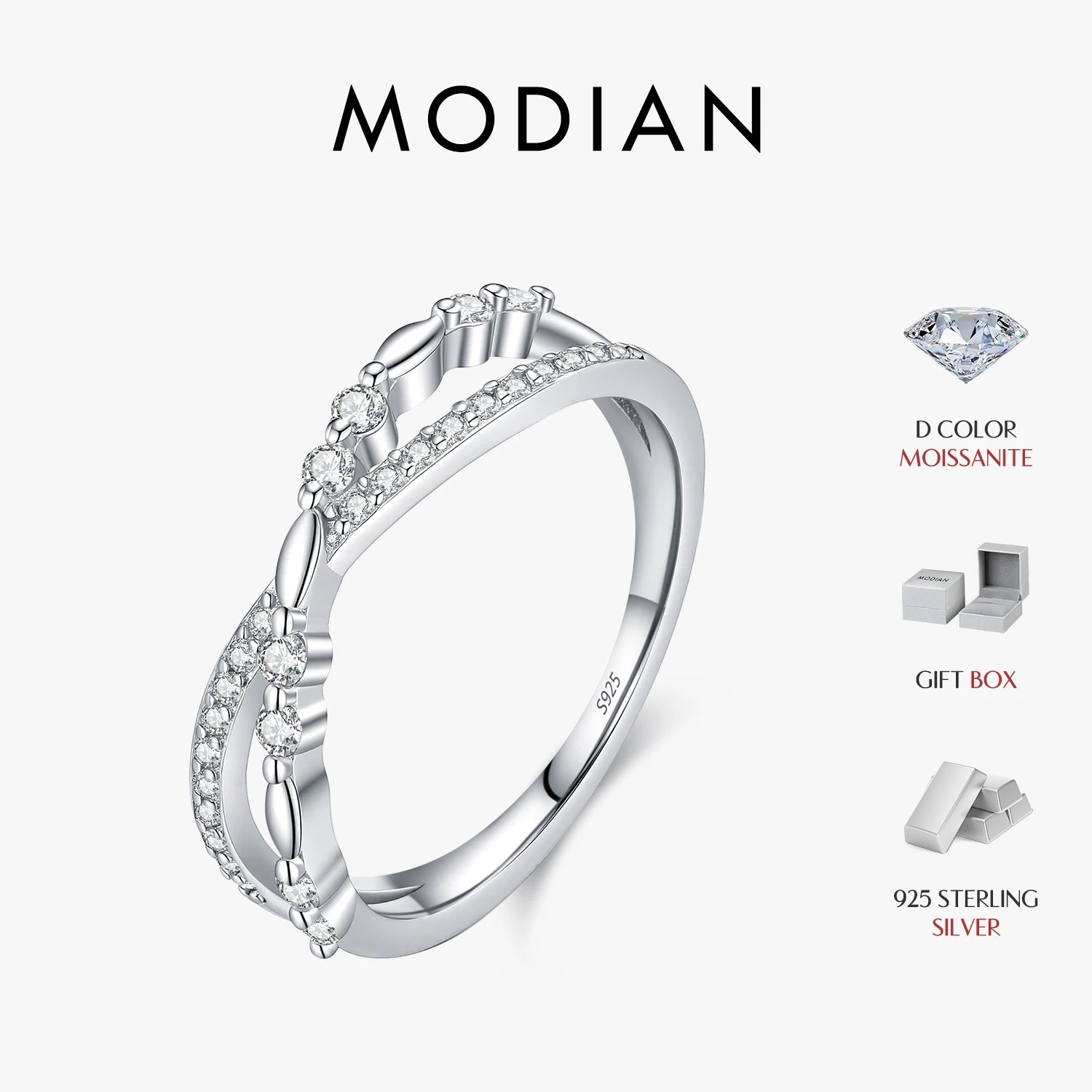 MODIAN Dazzling Moissanite X Shape Ring 925 Sterling Silver Fashion Cross Lab Diamond Finger Ring For Women Fine Jewelry