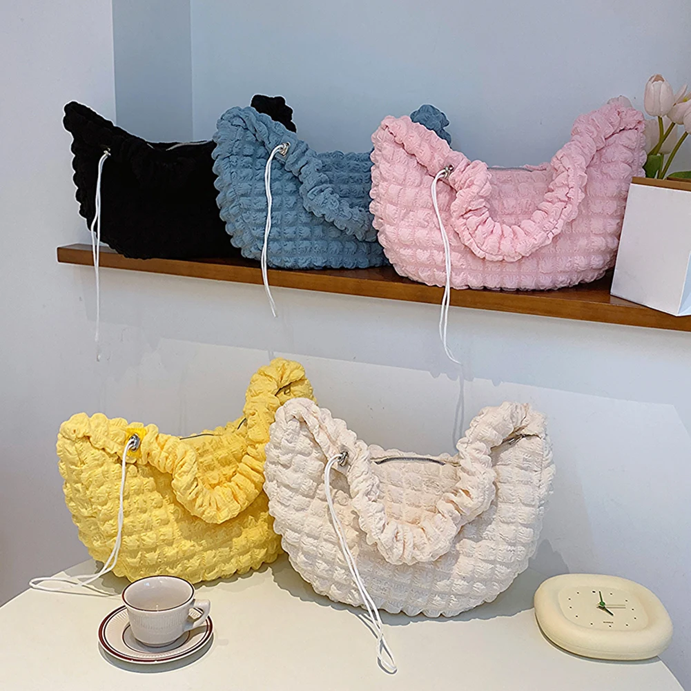 Bolso de hombro acolchado para mujer, bandolera con relleno de Color sólido, correas ajustables para los hombros, bolso versátil a la moda para chicas y mujeres