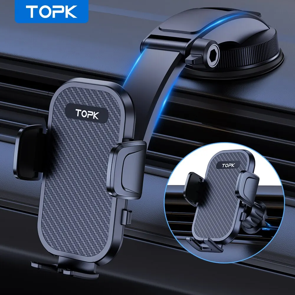 TOPK Phone Holder for Car Dashboard,Upgraded Adjustable Horizontally A & Vertically Cell Phone Mount Compatible With All Phones