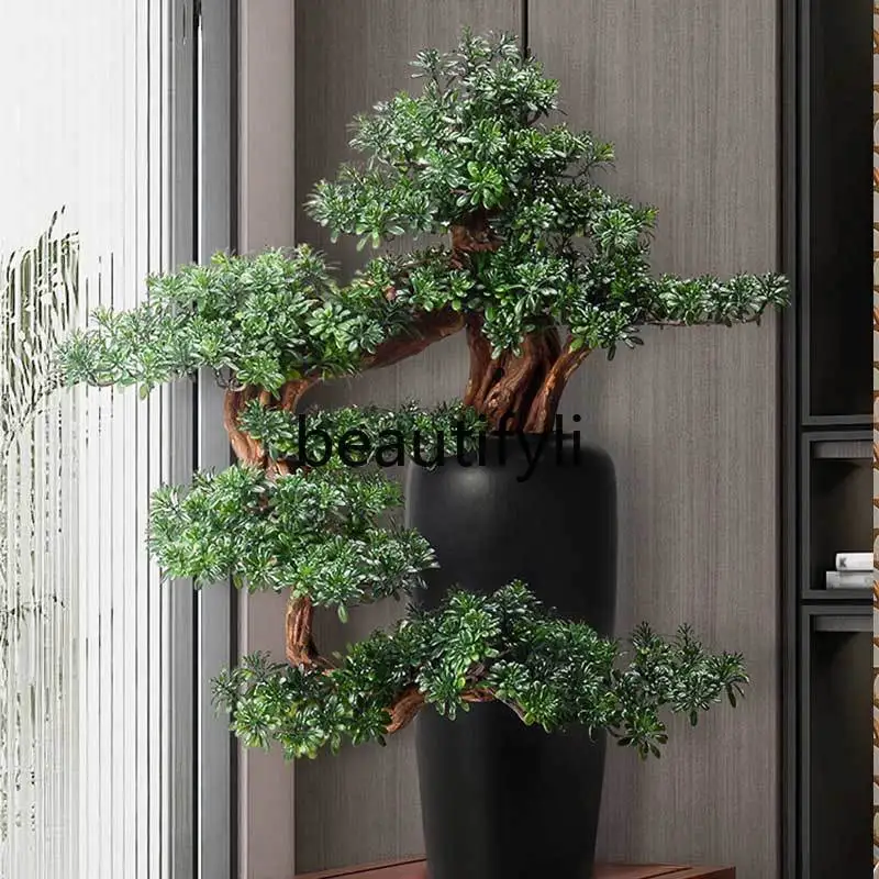 Chinese welcome pine ornament, living room entrance decoration, large simulation office home decoration