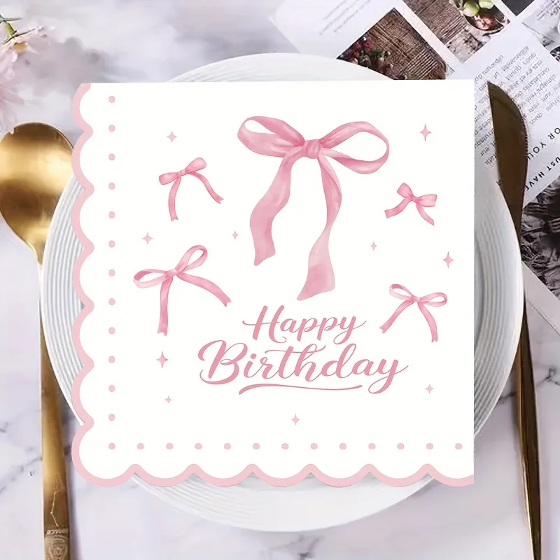 20Pcs Lace Pink Bow Party Napkin Girlfriend Birthday Party Tableware Disposable Tissue Home Room Decoration Supplies