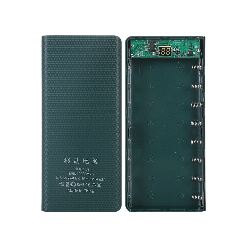 Diy 8*18650 bateria power bank caso escudo 20000mah duplo usb tipo c suporte de bateria sem caixa de armazenamento de solda para carregamento do telefone