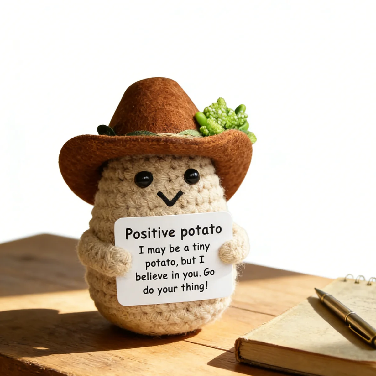 1 Pc Creative Potato Weaving Finished Product - Positive Energy Signboard Inspirational Handmade Crocheted Decorative Piece