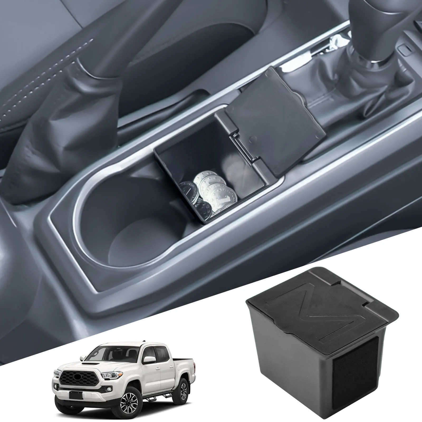 Coin Holder for Toyota 2016-2022 2023 Tacoma Car Center Console Organizer Gear Shift Privacy Coin Secondary Storage Box with Lid