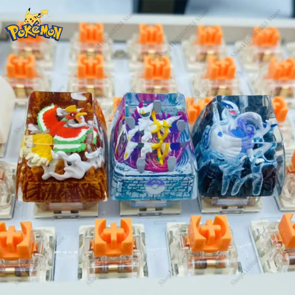 Pokemon Anime Keycaps Legendary Bird Legendary Beasts Giratina Resin Transparent Stereoscopic Keys For Mechanical Keyboard Gifts