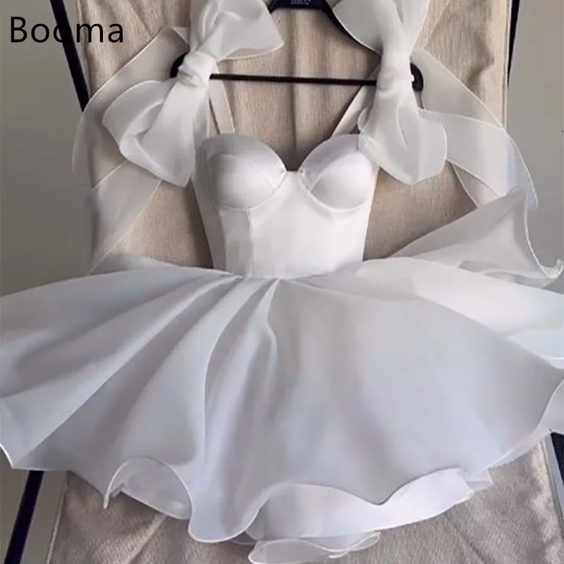 

Booma A-Line Simple Spaghetti Straps Bow Mini Wedding Dresses Brides Prom Gown Dreess satin Customize 2025