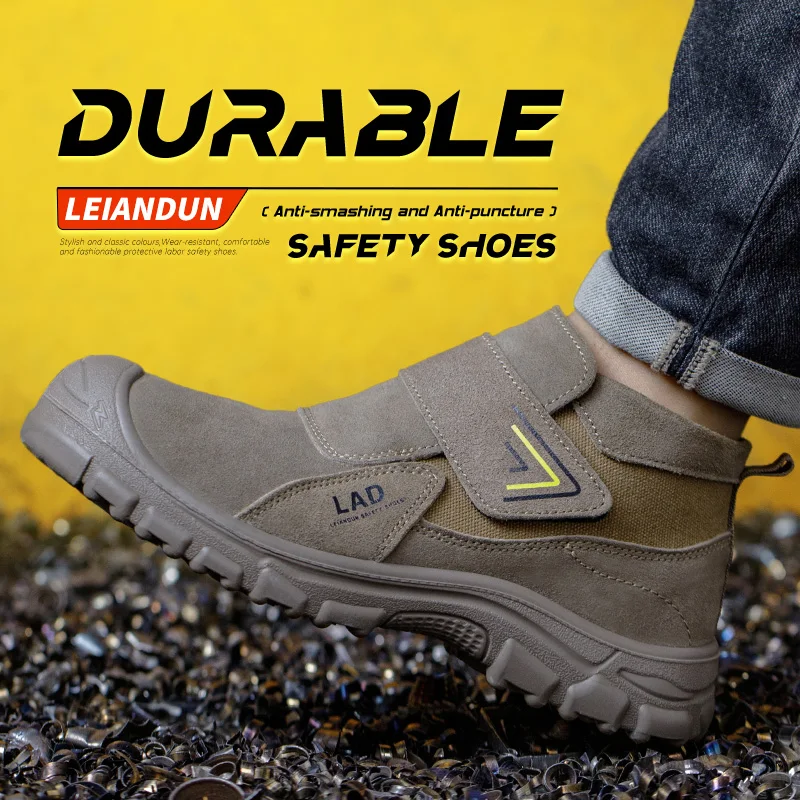 leiandun-耐摩耗性のしっかりとしたソールを備えたメンズ作業靴、耐衝撃性と耐穿刺性の安全靴、快適で通気性があります。