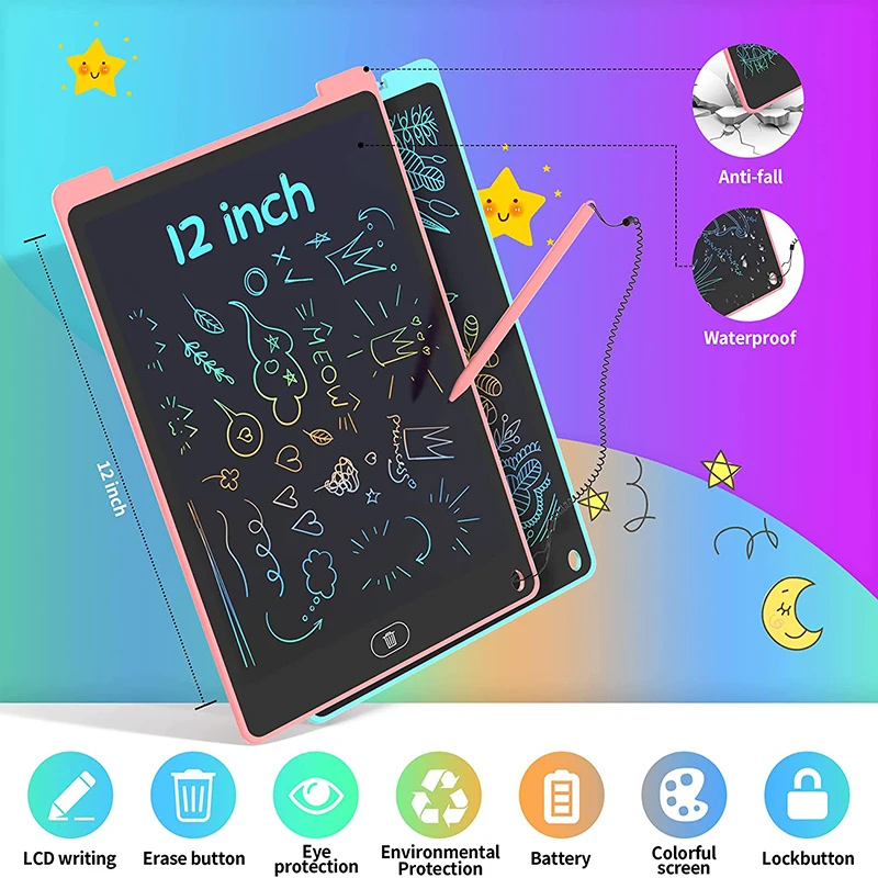 Tableta electrónica de escritura a mano, tablero de escritura de 12 pulgadas, tableta de dibujo, pantalla LCD, tableta de escritura, juguetes gráficos digitales para niños