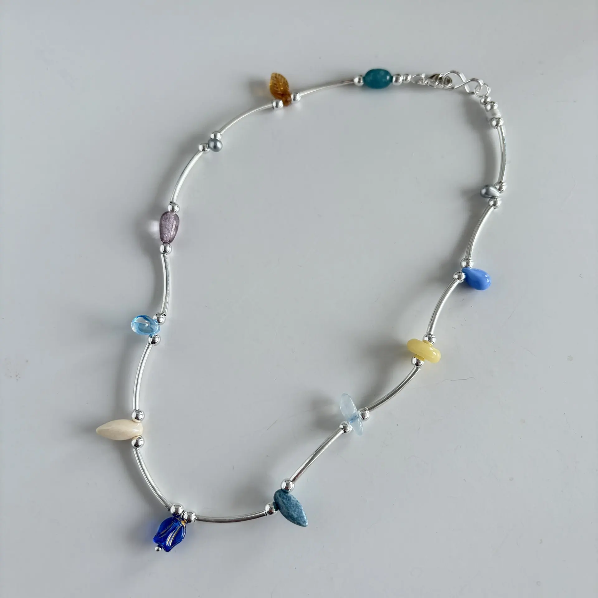 Rainbow Colorful Czech Beads Natural Stone Beaded Necklace for Women Handmade High-end Holiday Style Clavicle Chain