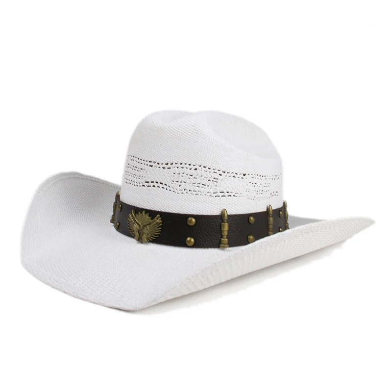 Unisex Two Guns Hollow-out Yellowstone Hard Straw Beach American Western Wide Brim Cowboy & Cowgirl Sun Hat Pinch Front 55-61cm