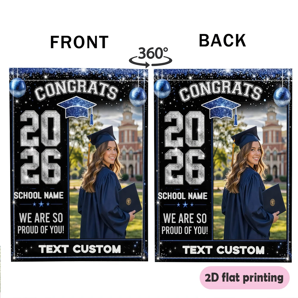 Garden flag custom Name Photo And School Name Black Blue Glitter Balloons Best product Gifts for Graduates - view 5