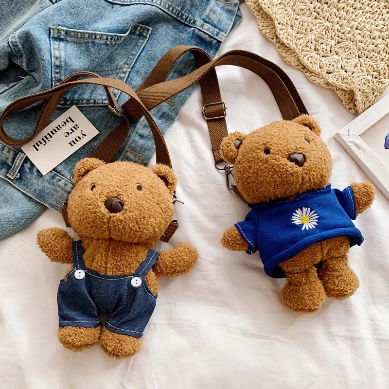 Cartoon Bear Plush Backpack Children Cute Style Shoulder Bag Soft Plush Material Baby's Soft Toy Baby Girl Bag Cute Coin Pouch