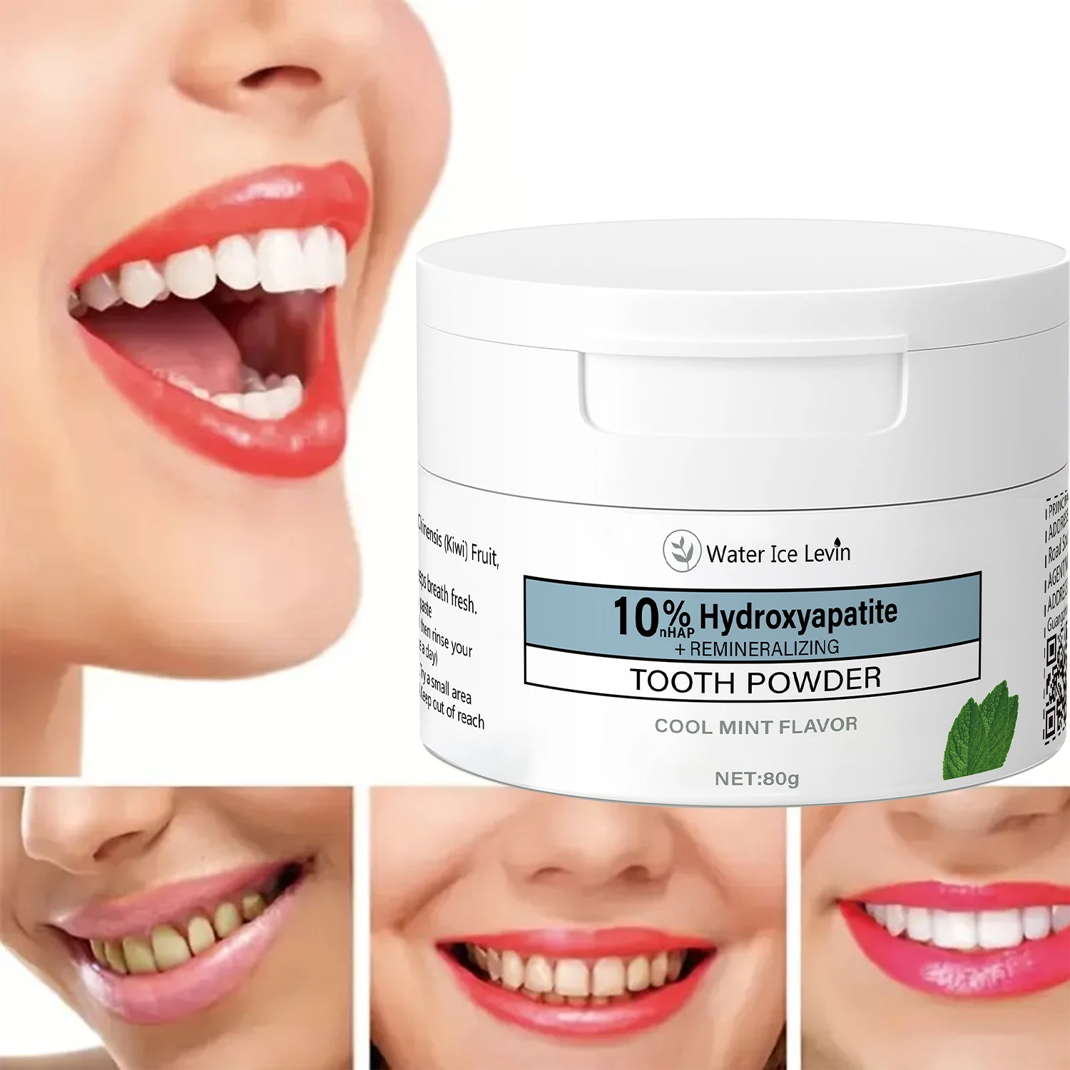 مسحوق تبييض الأسنان للشتاء بـ 10% هيدروكسي أبيتايت - إصلاح المينا وإعادة التمعدن، نعناع منعش، تبييض مكثف ونفس منعش - عناية شاملة بتقنية الترميم