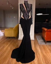 Exquisite Evening Dresses Long Sleeves Sexy V Neck Sequins Lace Shiny Beaded Celebrity Appliques Satin Prom Dresses Custom Made